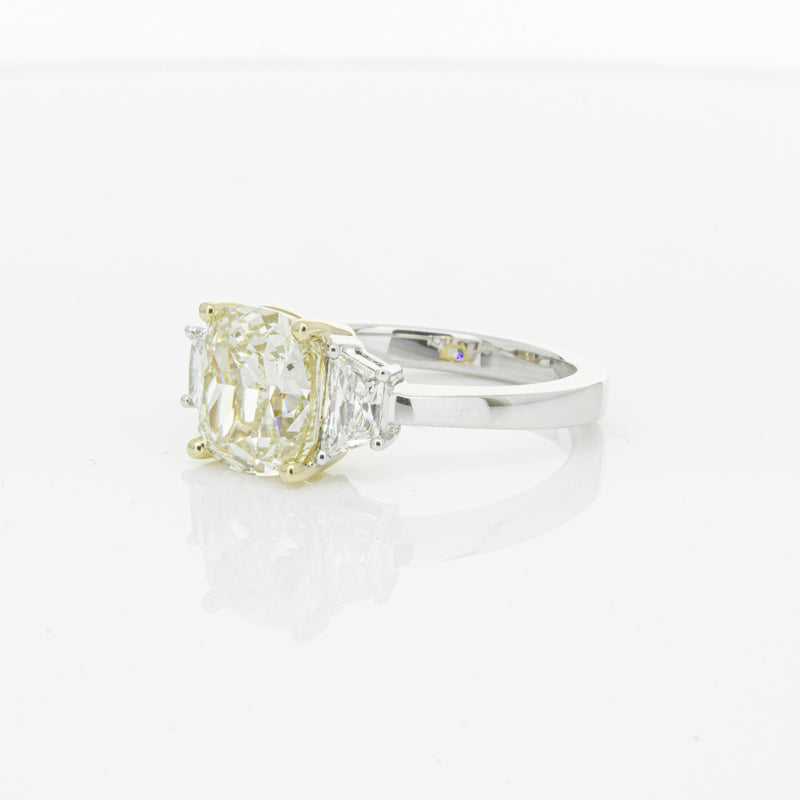 18ct White Gold Yellow Cushion Cut Diamond Three Stone Ring-Ring-Walker & Hall