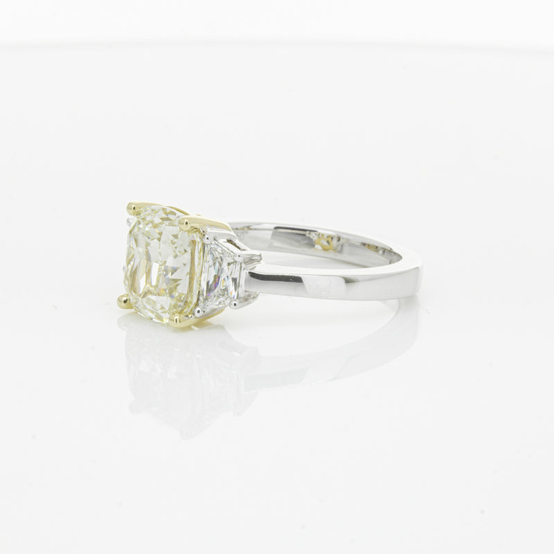 18ct White Gold Yellow Cushion Cut Diamond Three Stone Ring-Ring-Walker & Hall