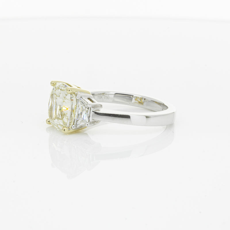 18ct White Gold Yellow Cushion Cut Diamond Three Stone Ring-Ring-Walker & Hall