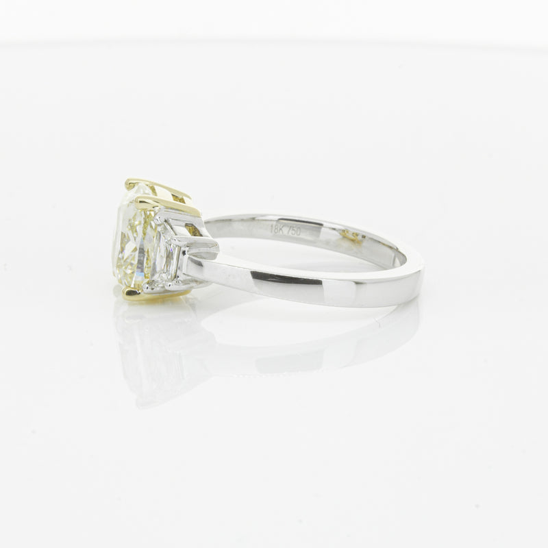 18ct White Gold Yellow Cushion Cut Diamond Three Stone Ring-Ring-Walker & Hall