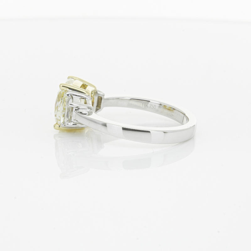 18ct White Gold Yellow Cushion Cut Diamond Three Stone Ring-Ring-Walker & Hall