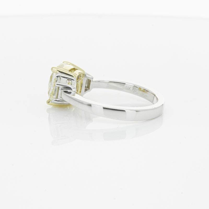 18ct White Gold Yellow Cushion Cut Diamond Three Stone Ring-Ring-Walker & Hall