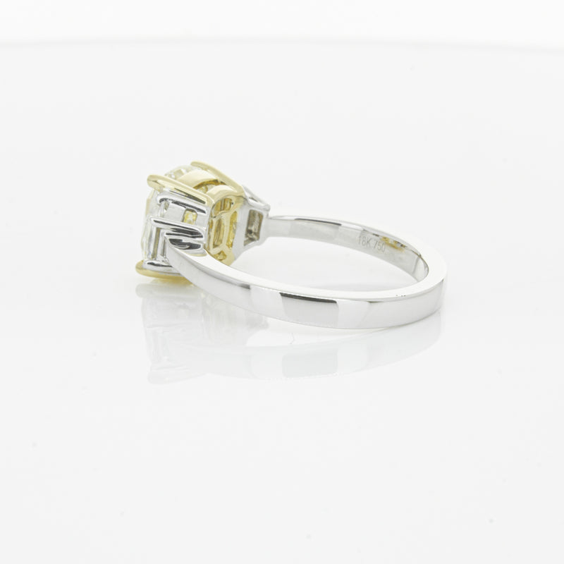18ct White Gold Yellow Cushion Cut Diamond Three Stone Ring-Ring-Walker & Hall