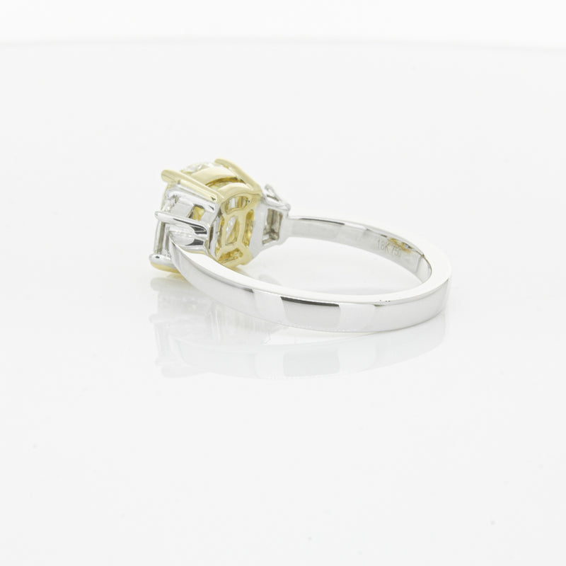 18ct White Gold Yellow Cushion Cut Diamond Three Stone Ring-Ring-Walker & Hall