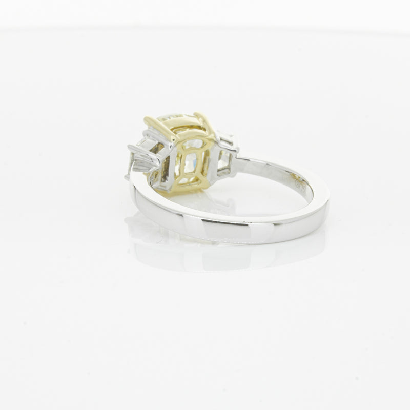 18ct White Gold Yellow Cushion Cut Diamond Three Stone Ring-Ring-Walker & Hall
