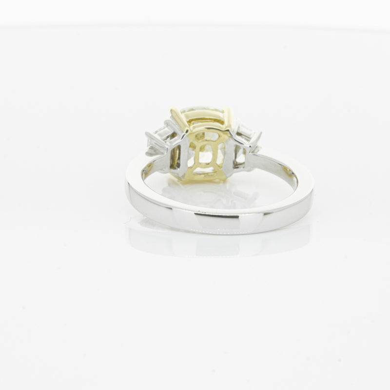 18ct White Gold Yellow Cushion Cut Diamond Three Stone Ring-Ring-Walker & Hall