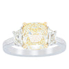 18ct White Gold Yellow Cushion Cut Diamond Three Stone Ring-Ring-Walker & Hall
