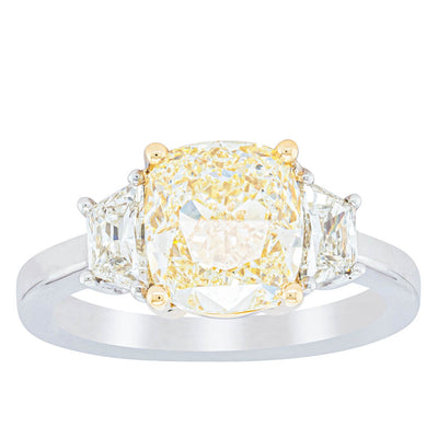 18ct White Gold Yellow Cushion Cut Diamond Three Stone Ring-Ring-Walker & Hall