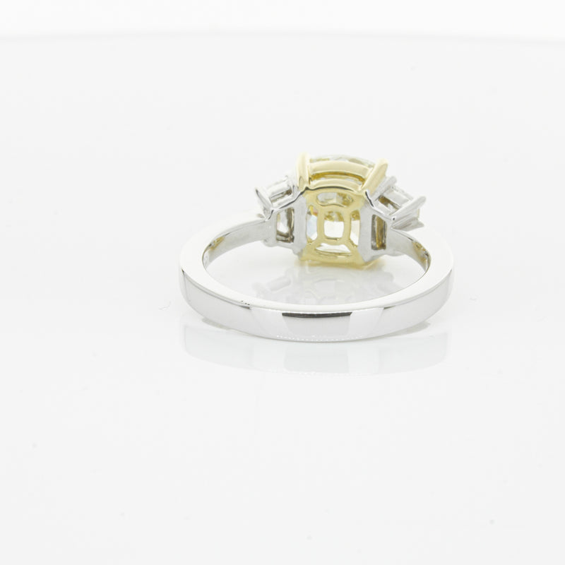 18ct White Gold Yellow Cushion Cut Diamond Three Stone Ring-Ring-Walker & Hall