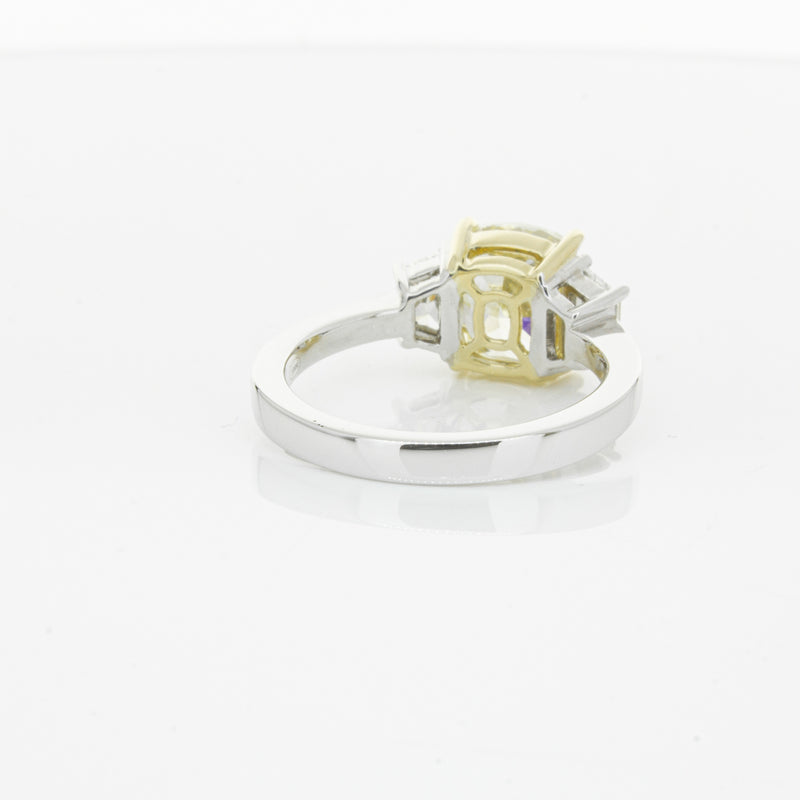18ct White Gold Yellow Cushion Cut Diamond Three Stone Ring-Ring-Walker & Hall