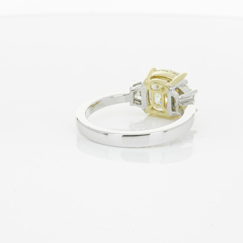 18ct White Gold Yellow Cushion Cut Diamond Three Stone Ring-Ring-Walker & Hall