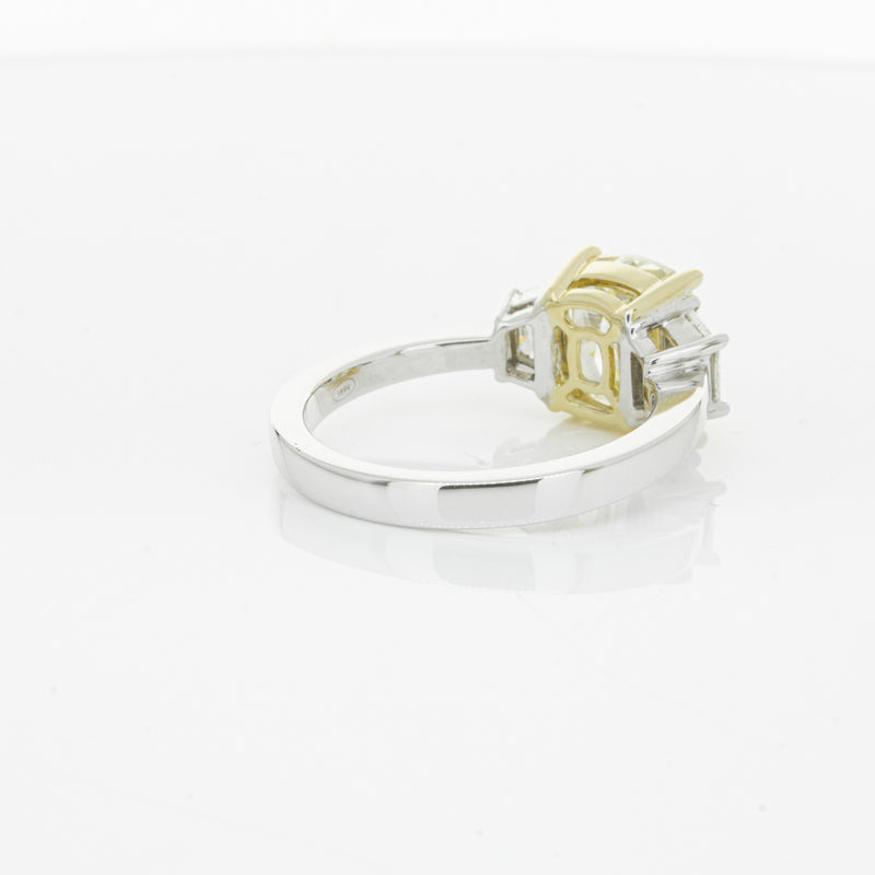 18ct White Gold Yellow Cushion Cut Diamond Three Stone Ring-Ring-Walker & Hall