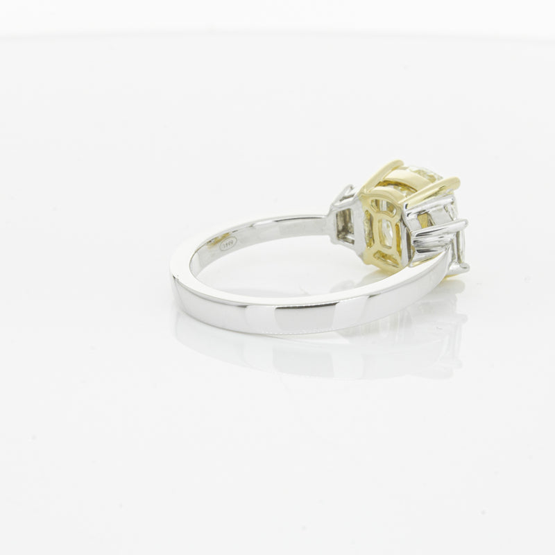 18ct White Gold Yellow Cushion Cut Diamond Three Stone Ring-Ring-Walker & Hall