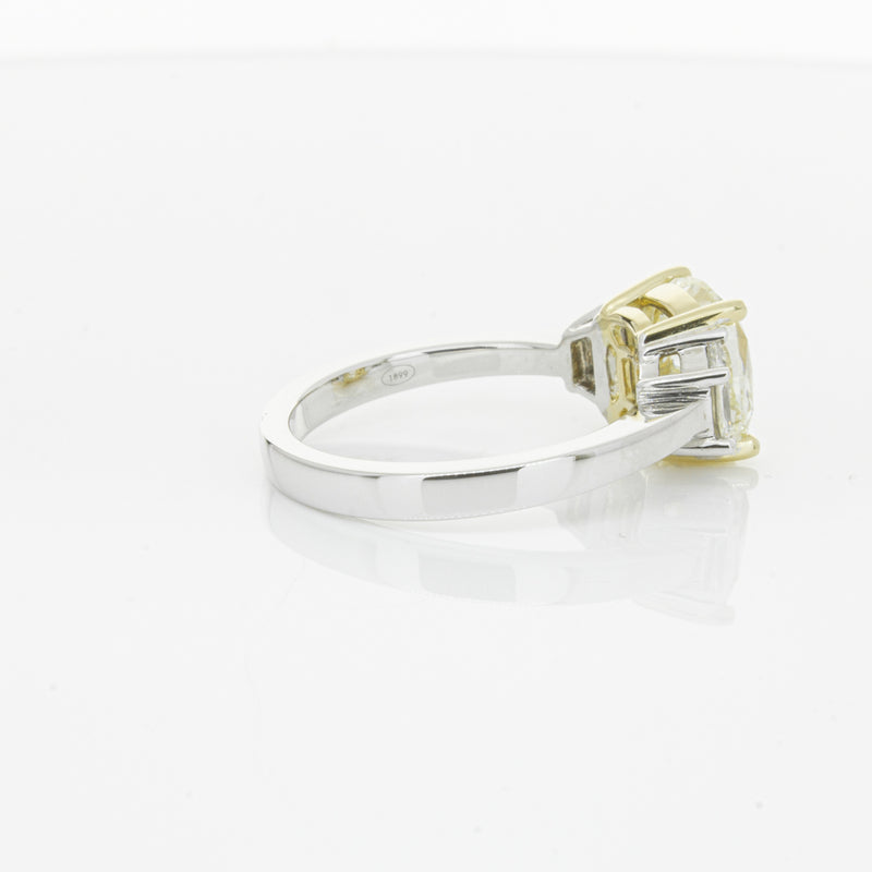 18ct White Gold Yellow Cushion Cut Diamond Three Stone Ring-Ring-Walker & Hall