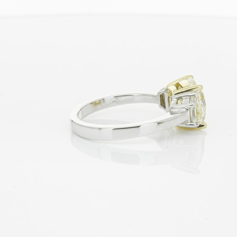 18ct White Gold Yellow Cushion Cut Diamond Three Stone Ring-Ring-Walker & Hall