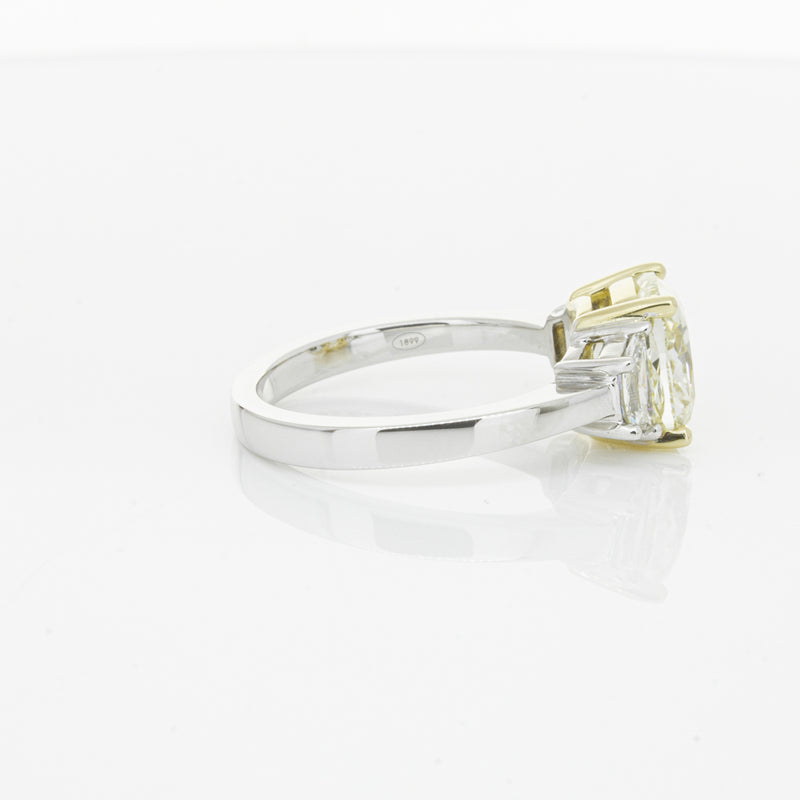 18ct White Gold Yellow Cushion Cut Diamond Three Stone Ring-Ring-Walker & Hall