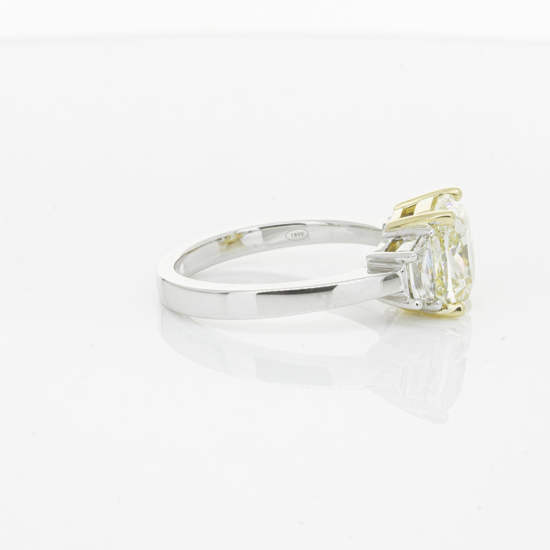 18ct White Gold Yellow Cushion Cut Diamond Three Stone Ring-Ring-Walker & Hall
