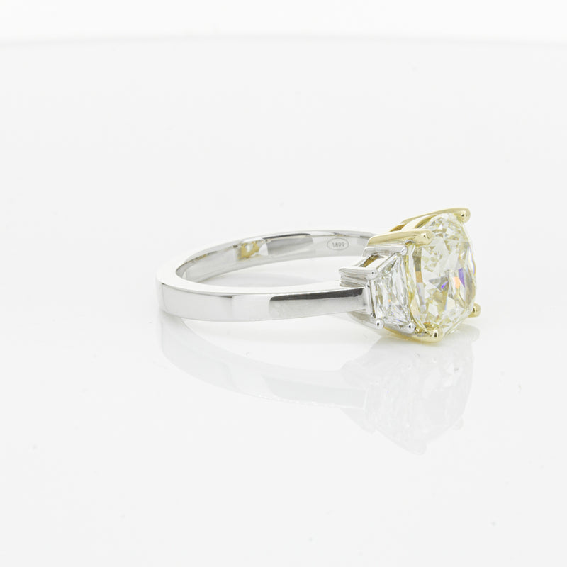 18ct White Gold Yellow Cushion Cut Diamond Three Stone Ring-Ring-Walker & Hall