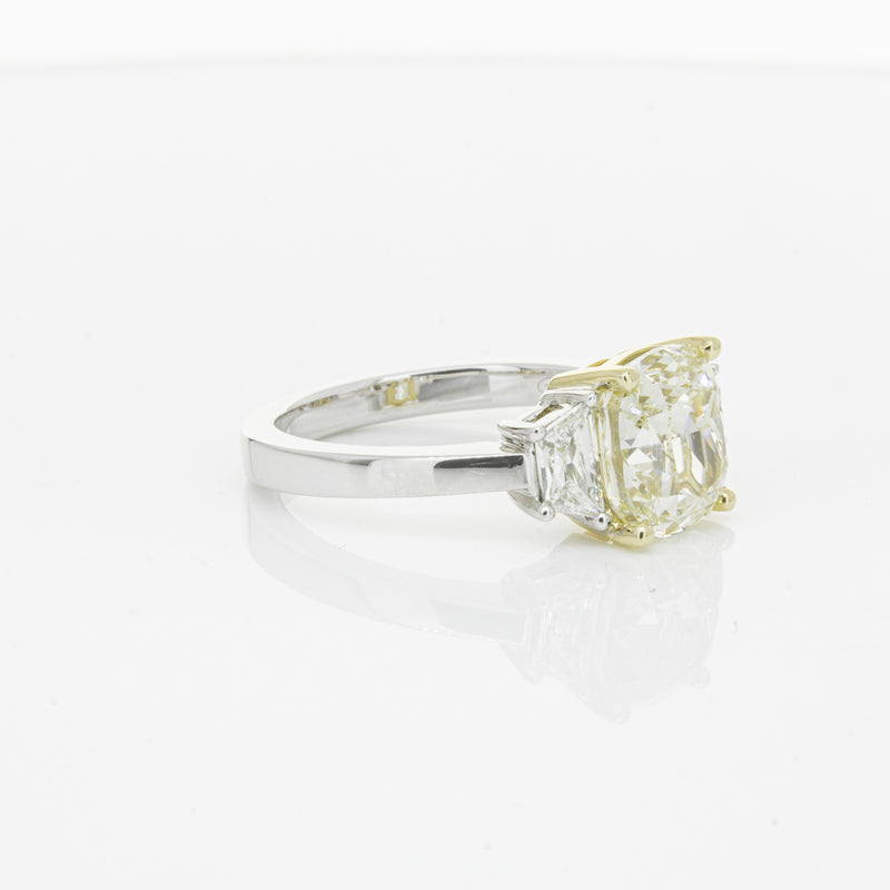 18ct White Gold Yellow Cushion Cut Diamond Three Stone Ring-Ring-Walker & Hall