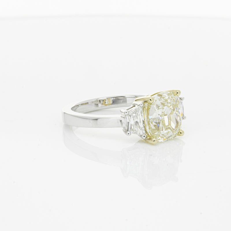 18ct White Gold Yellow Cushion Cut Diamond Three Stone Ring-Ring-Walker & Hall