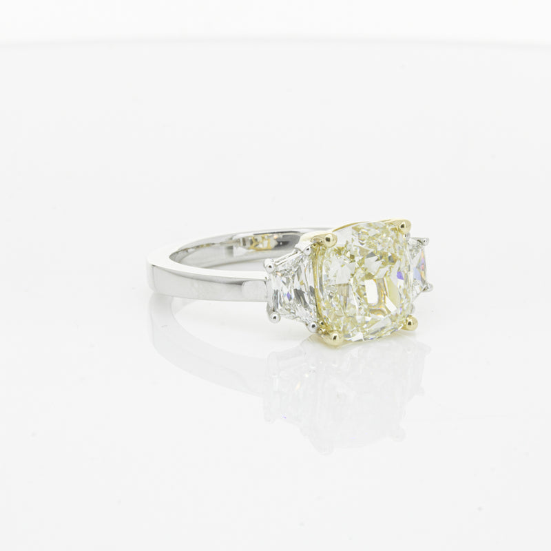 18ct White Gold Yellow Cushion Cut Diamond Three Stone Ring-Ring-Walker & Hall