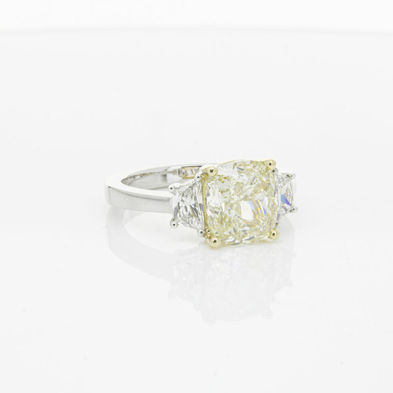 18ct White Gold Yellow Cushion Cut Diamond Three Stone Ring-Ring-Walker & Hall