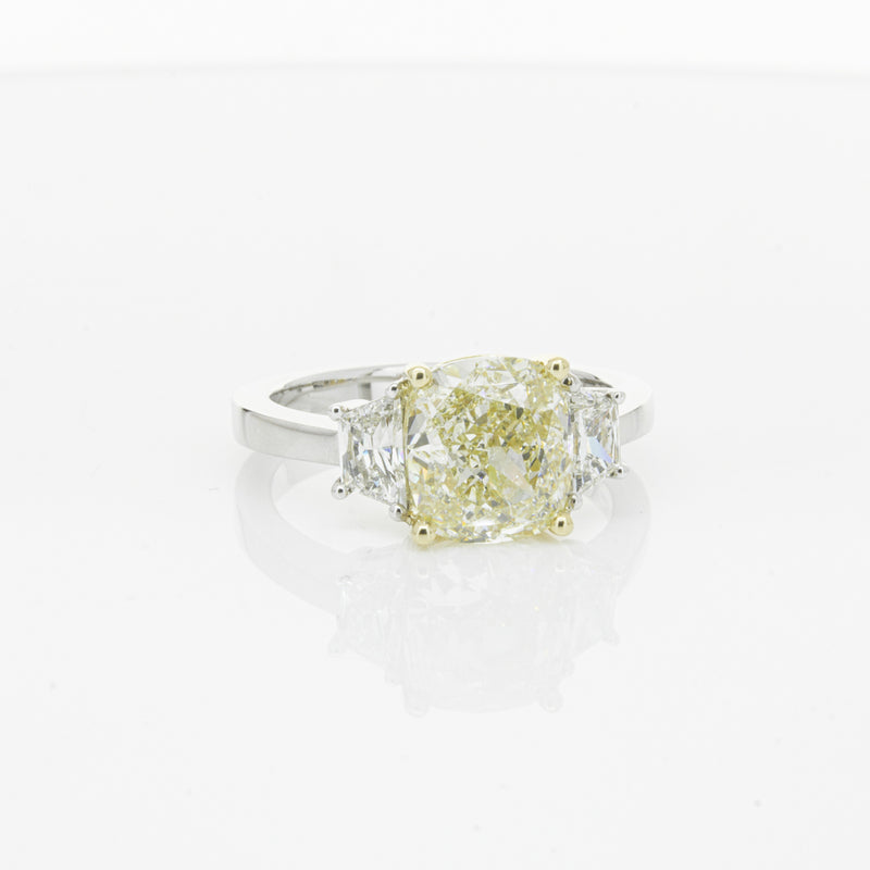 18ct White Gold Yellow Cushion Cut Diamond Three Stone Ring-Ring-Walker & Hall