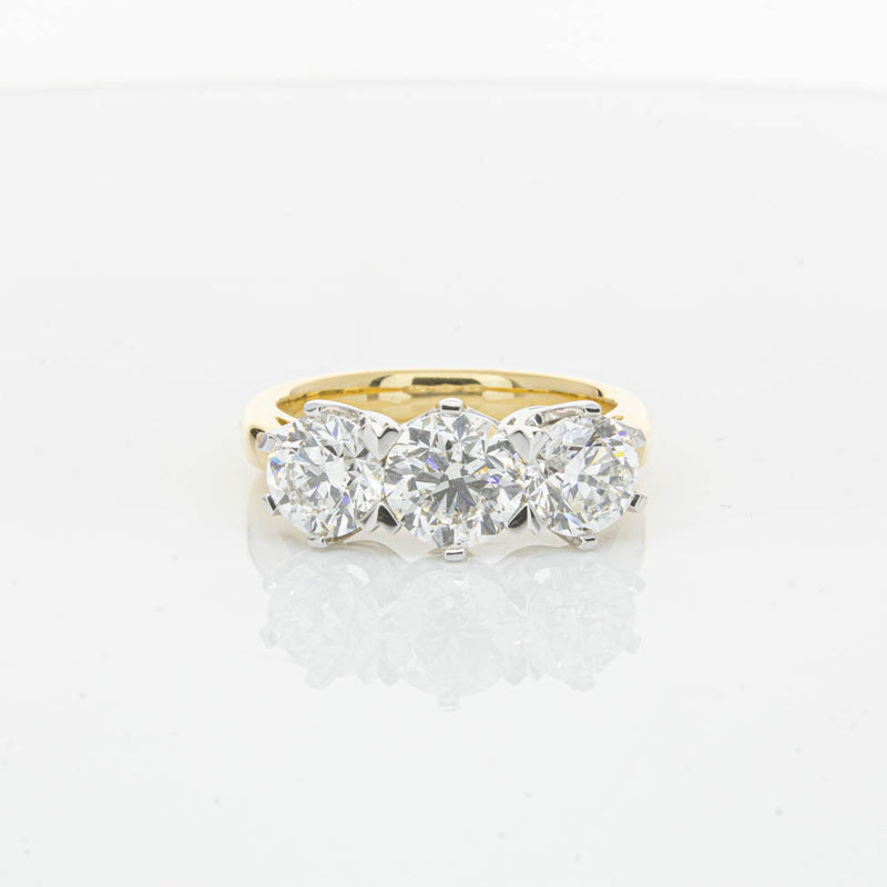 18ct Yellow Gold 3.00ct Diamond Trilogy Ring-Ring-Walker & Hall