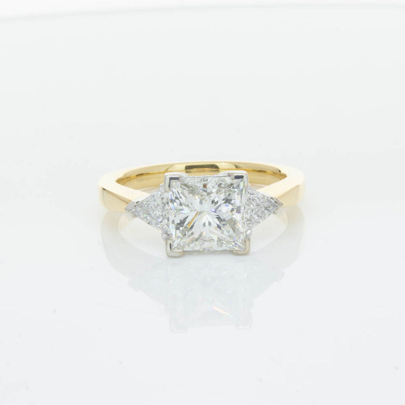 18ct Yellow Gold Princess Cut Diamond Three Stone Ring-Ring-Walker & Hall