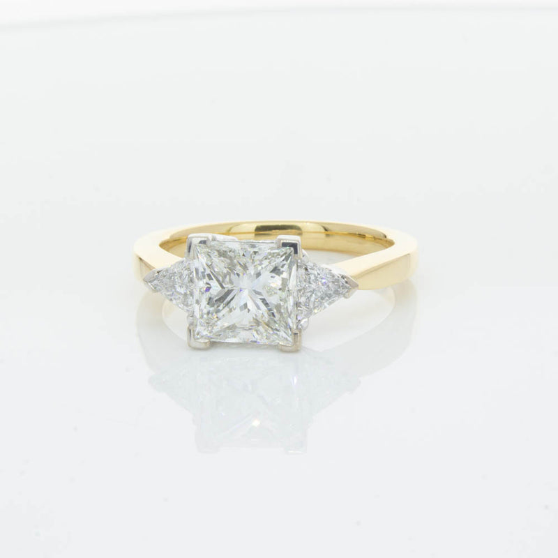 18ct Yellow Gold Princess Cut Diamond Three Stone Ring-Ring-Walker & Hall