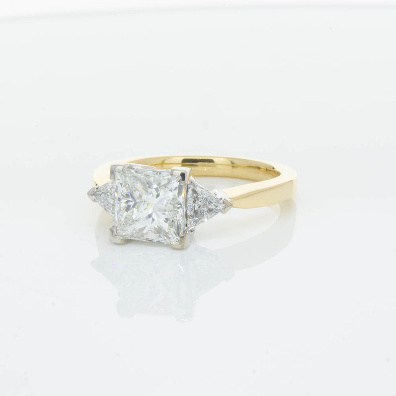 18ct Yellow Gold Princess Cut Diamond Three Stone Ring-Ring-Walker & Hall