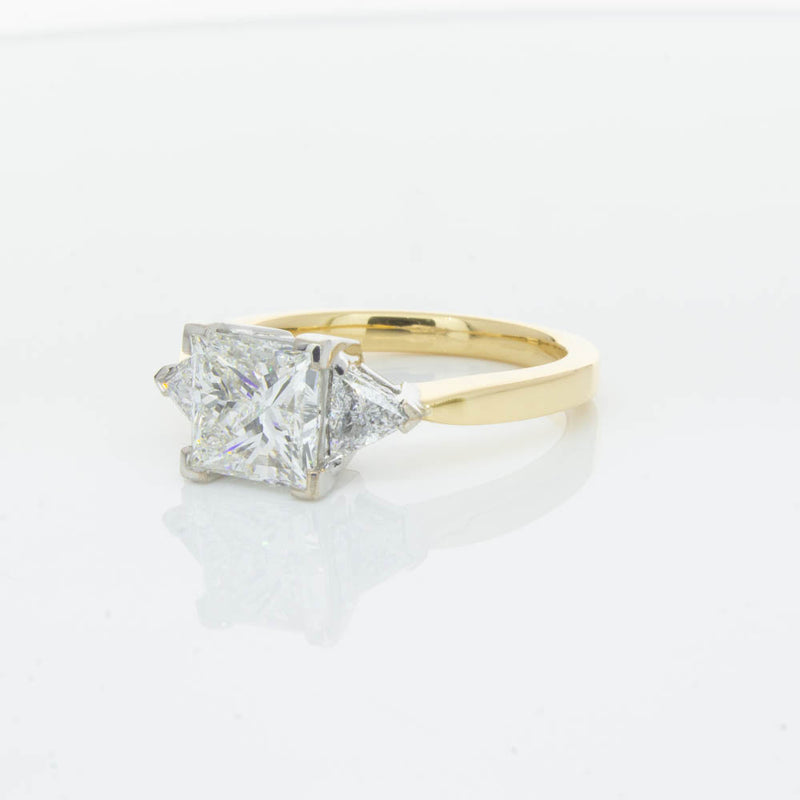 18ct Yellow Gold Princess Cut Diamond Three Stone Ring-Ring-Walker & Hall