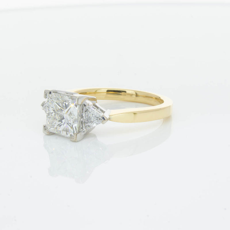 18ct Yellow Gold Princess Cut Diamond Three Stone Ring-Ring-Walker & Hall