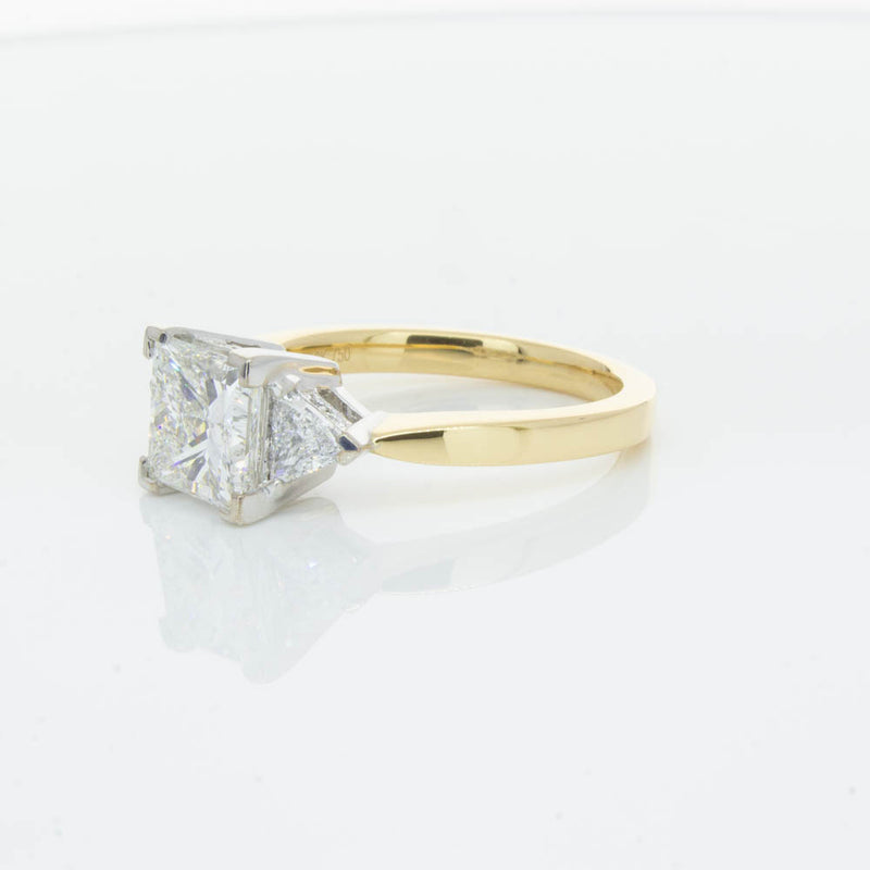 18ct Yellow Gold Princess Cut Diamond Three Stone Ring-Ring-Walker & Hall