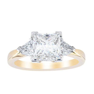 18ct Yellow Gold Princess Cut Diamond Three Stone Ring-Ring-Walker & Hall