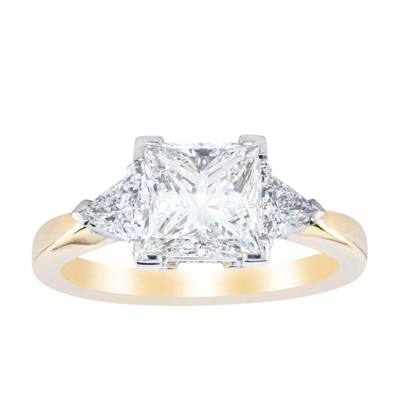 18ct Yellow Gold Princess Cut Diamond Three Stone Ring-Ring-Walker & Hall
