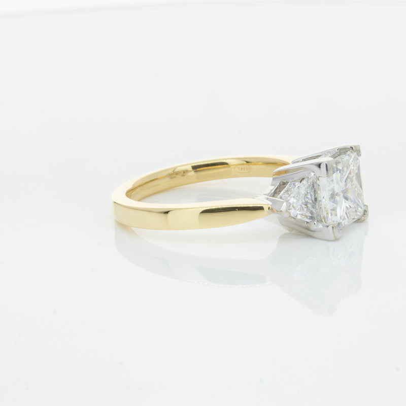 18ct Yellow Gold Princess Cut Diamond Three Stone Ring-Ring-Walker & Hall