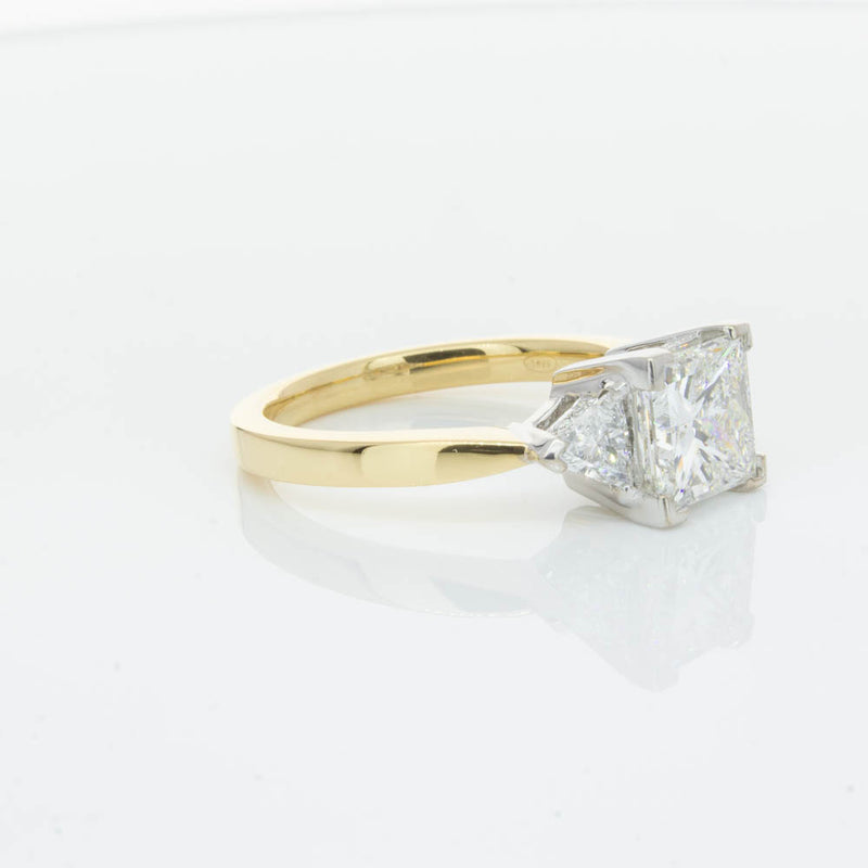 18ct Yellow Gold Princess Cut Diamond Three Stone Ring-Ring-Walker & Hall
