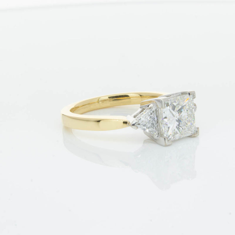 18ct Yellow Gold Princess Cut Diamond Three Stone Ring-Ring-Walker & Hall