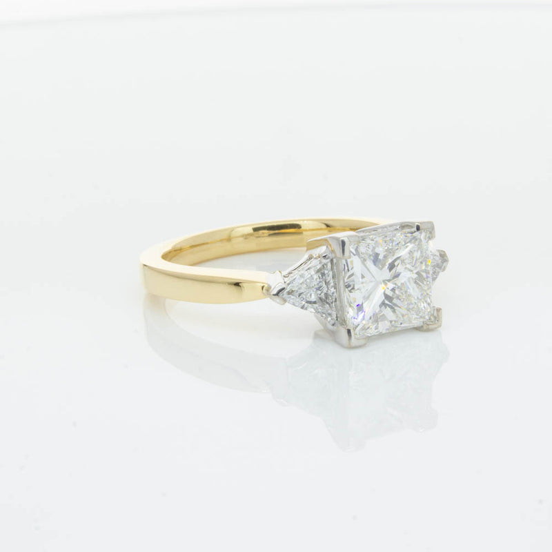 18ct Yellow Gold Princess Cut Diamond Three Stone Ring-Ring-Walker & Hall