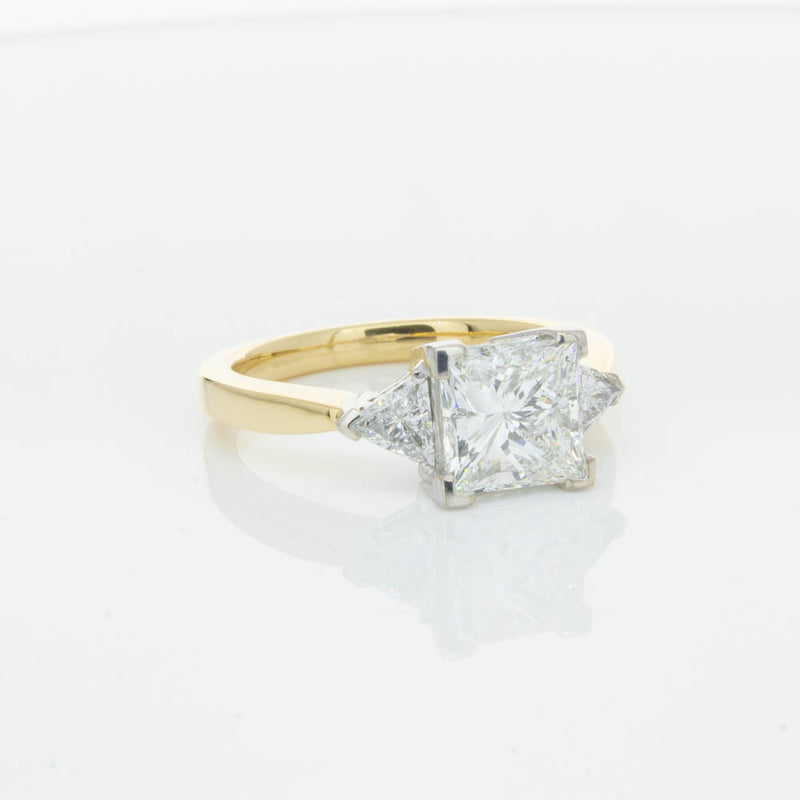 18ct Yellow Gold Princess Cut Diamond Three Stone Ring-Ring-Walker & Hall