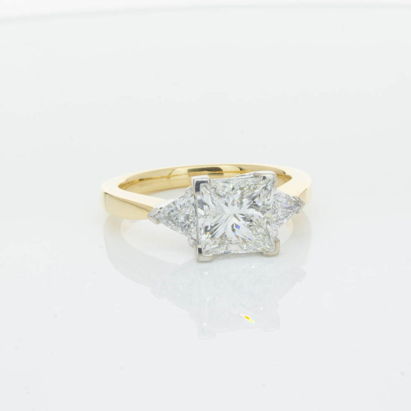 18ct Yellow Gold Princess Cut Diamond Three Stone Ring-Ring-Walker & Hall