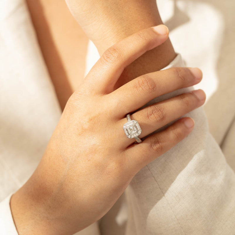 Deja Vu Platinum .70ct Asscher Cut Diamond Ring-Ring-Walker & Hall