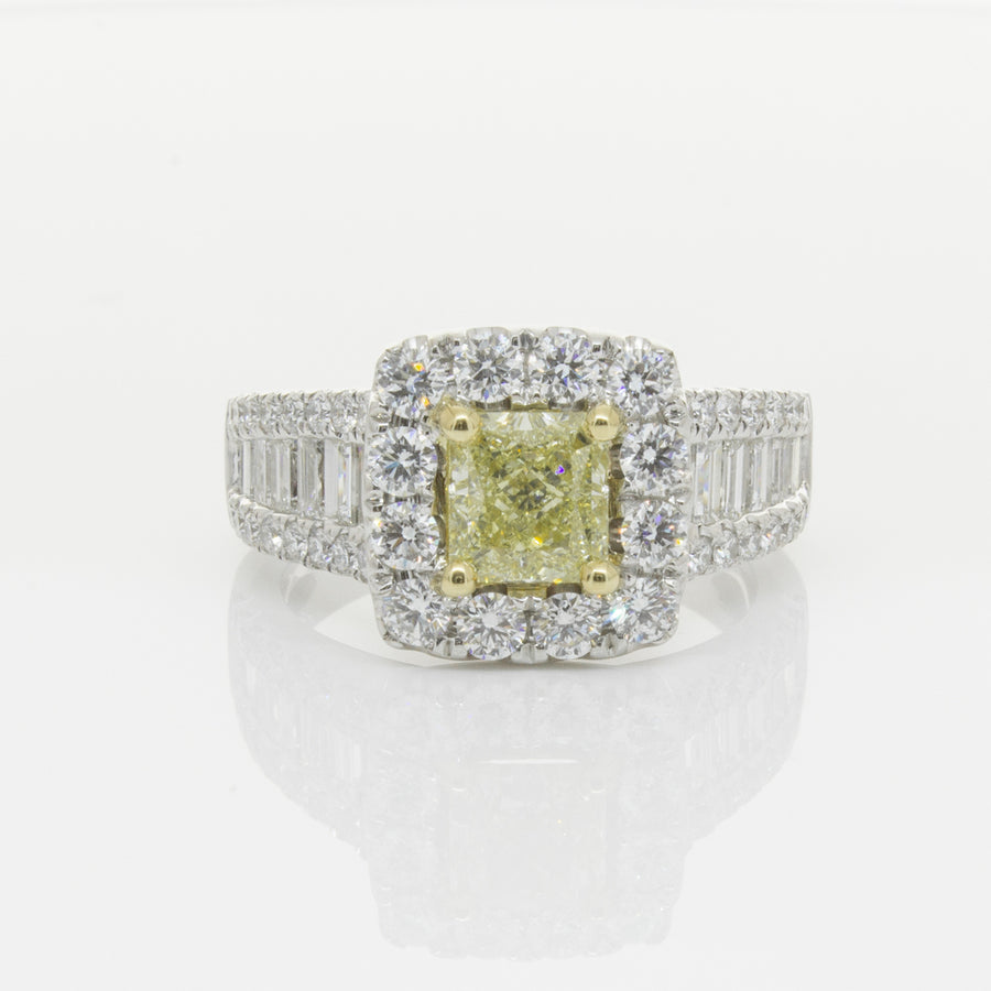 18ct White Gold Radiant Cut Yellow Diamond Ring-Ring-Walker & Hall