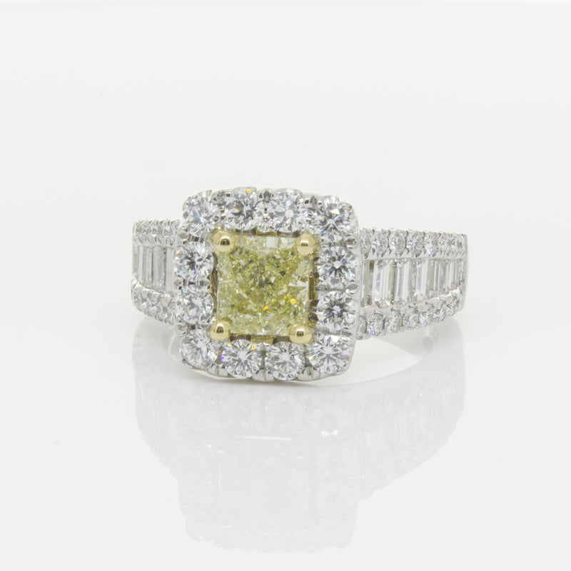 18ct White Gold Radiant Cut Yellow Diamond Ring-Ring-Walker & Hall