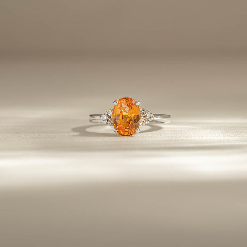 18ct White Gold Golden Sapphire & Diamond Ring-Ring-Walker & Hall