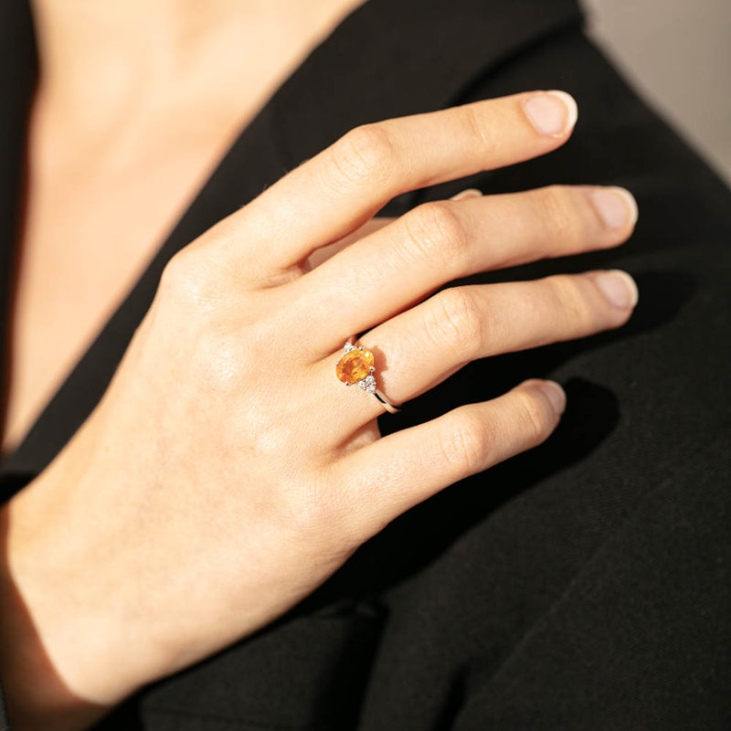 18ct White Gold Golden Sapphire & Diamond Ring-Ring-Walker & Hall