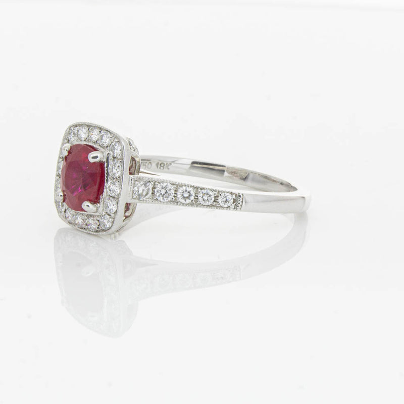 18ct White Gold Ruby And Diamond Halo Ring-Ring-Walker & Hall