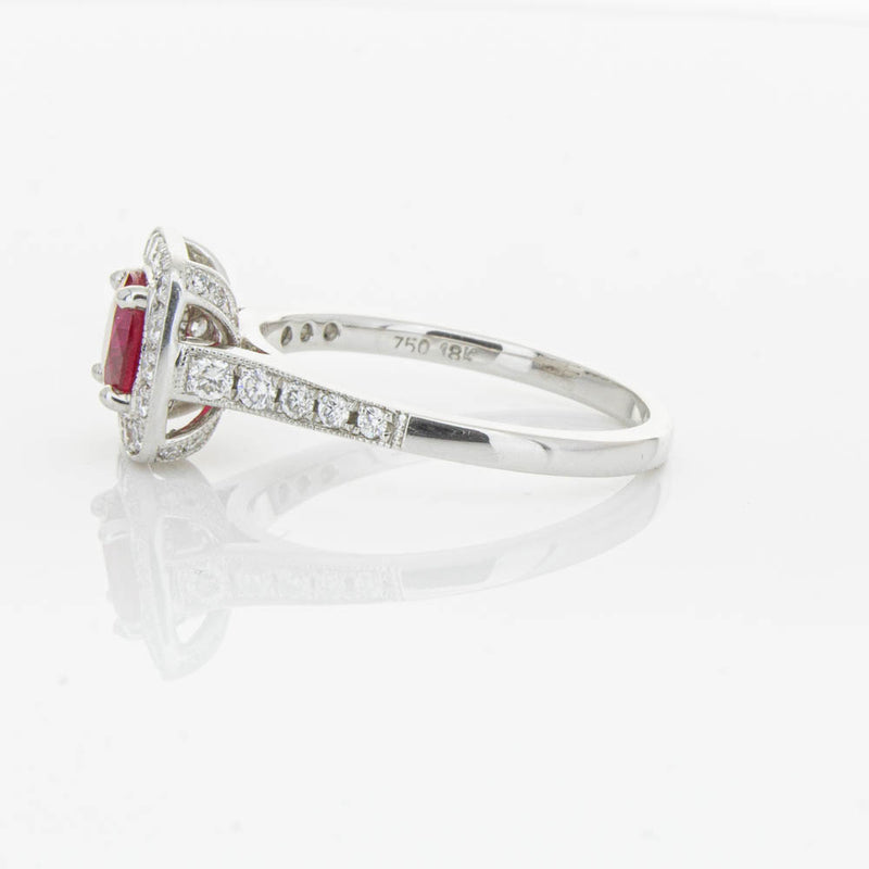 18ct White Gold Ruby And Diamond Halo Ring-Ring-Walker & Hall