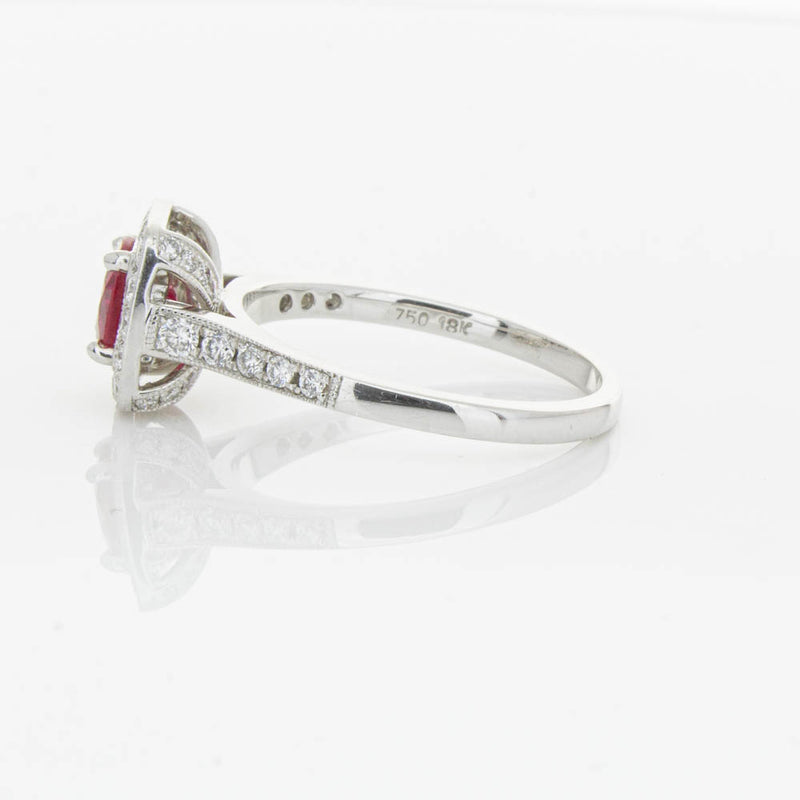 18ct White Gold Ruby And Diamond Halo Ring-Ring-Walker & Hall
